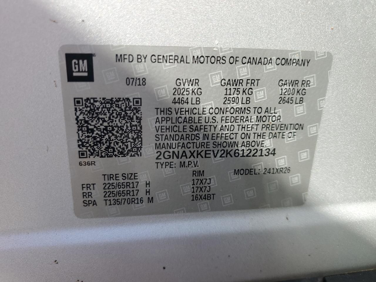 2GNAXKEV2K6122134 2019 CHEVROLET EQUINOX - Image 14