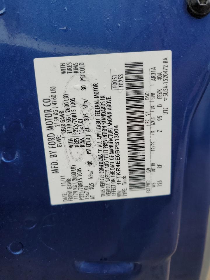 2011 Ford Ranger Super Cab VIN: 1FTKR4EE6BPB13004 Lot: 75010294