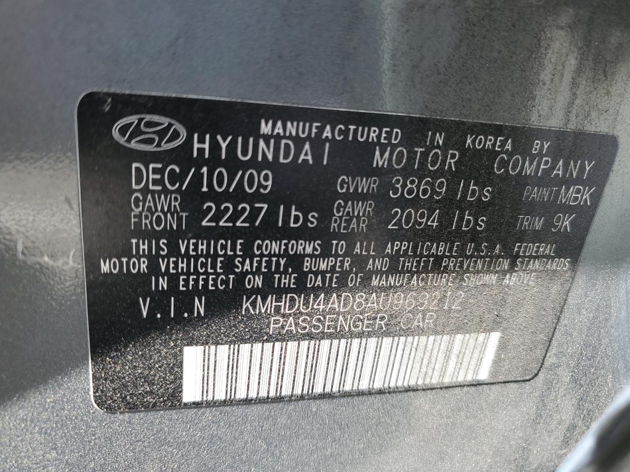 KMHDU4AD8AU969212 2010 Hyundai Elantra Blue