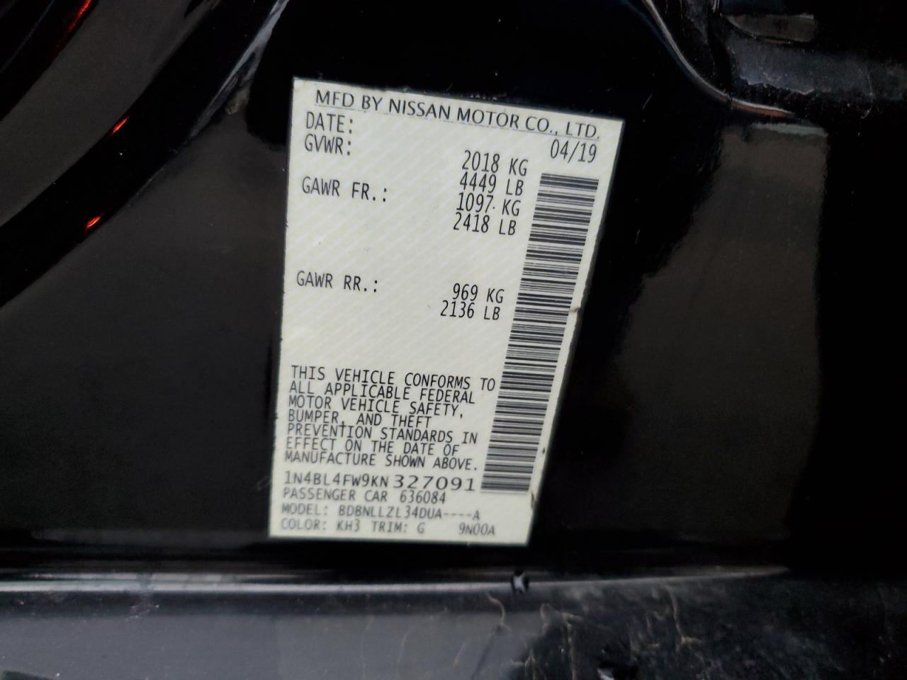 1N4BL4FW9KN327091 2019 Nissan Altima Platinum