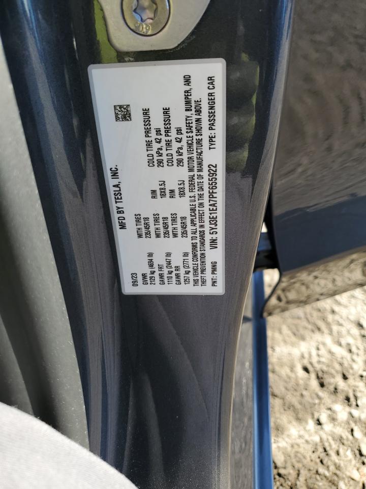 2023 Tesla Model 3 VIN: 5YJ3E1EA7PF655922 Lot: 73703384