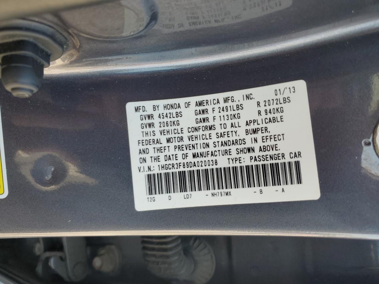 1HGCR3F89DA020038 2013 Honda Accord Exl