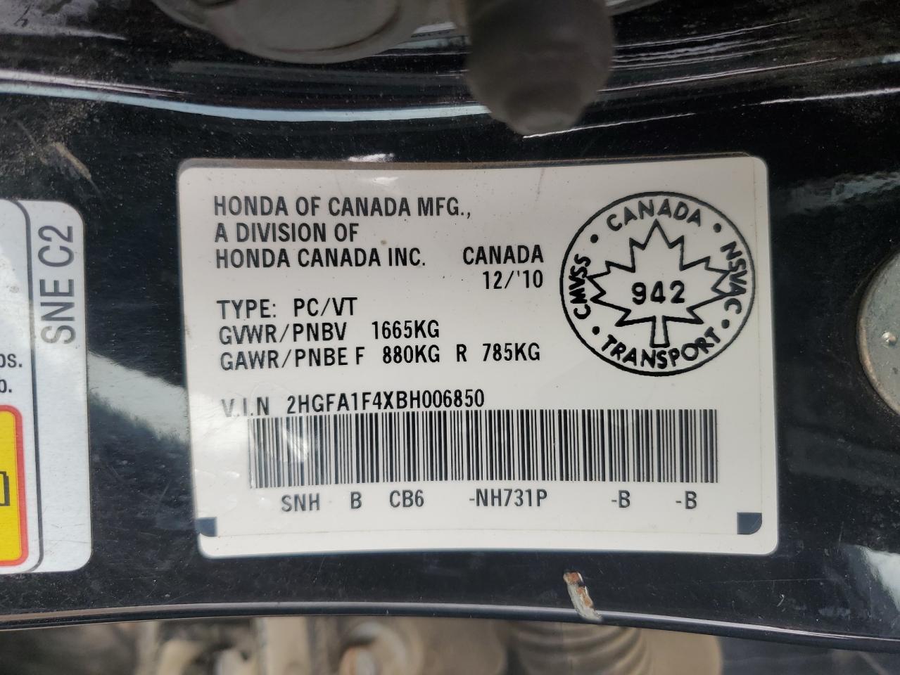 2HGFA1F4XBH006850 2011 Honda Civic Dx-G