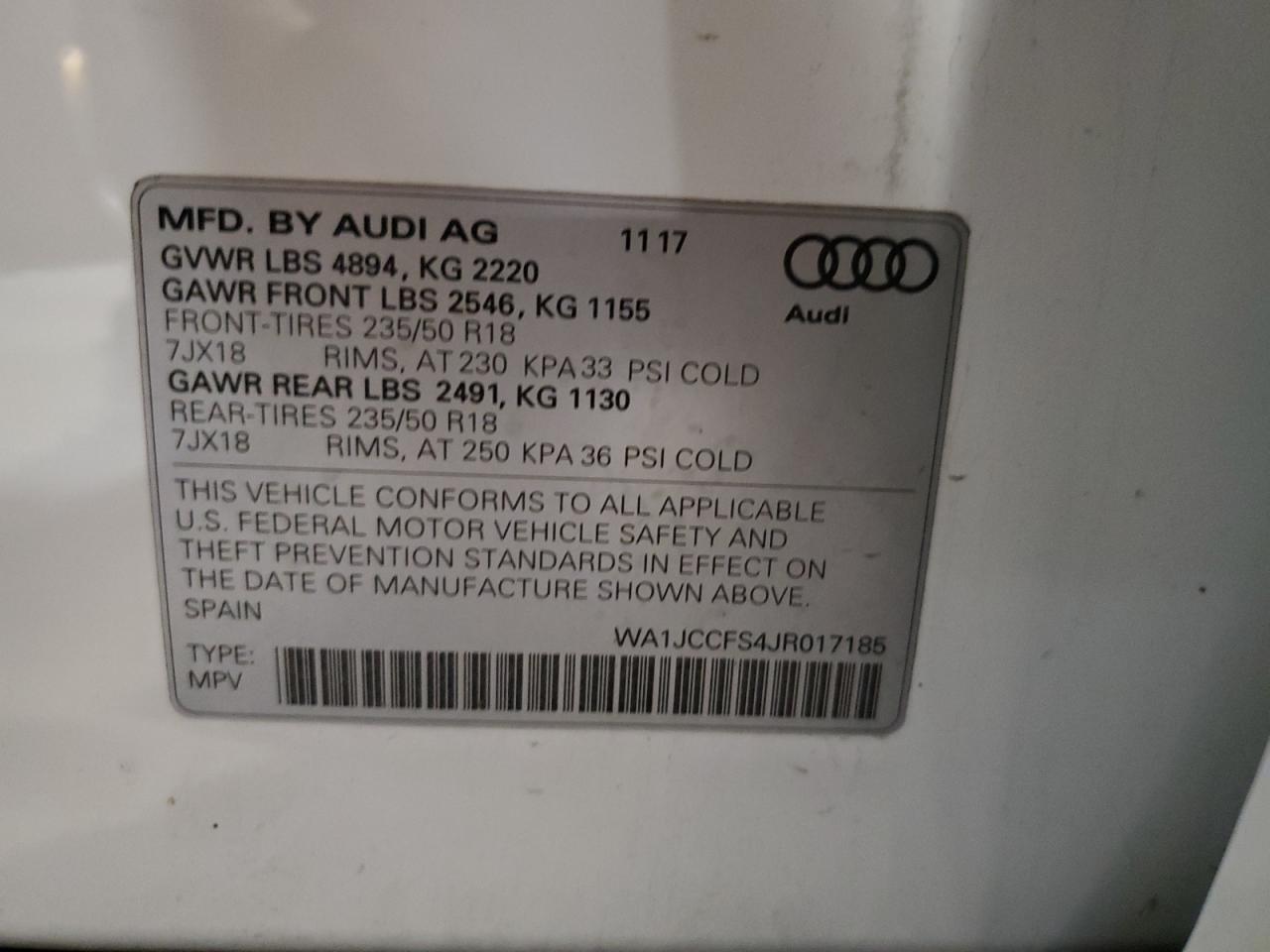 2018 Audi Q3 Premium Plus VIN: WA1JCCFS4JR017185 Lot: 75317184