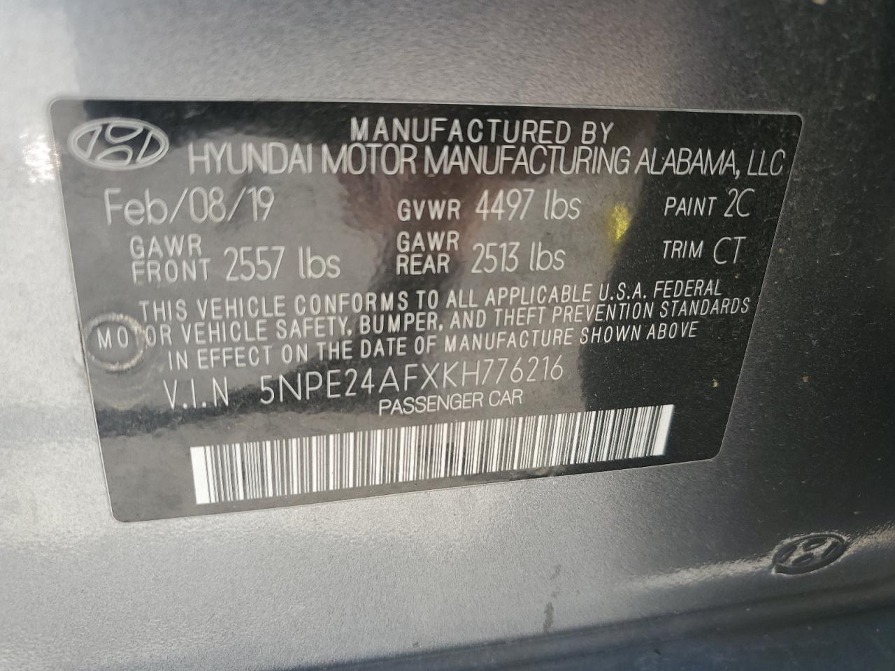 5NPE24AFXKH776216 2019 Hyundai Sonata Se