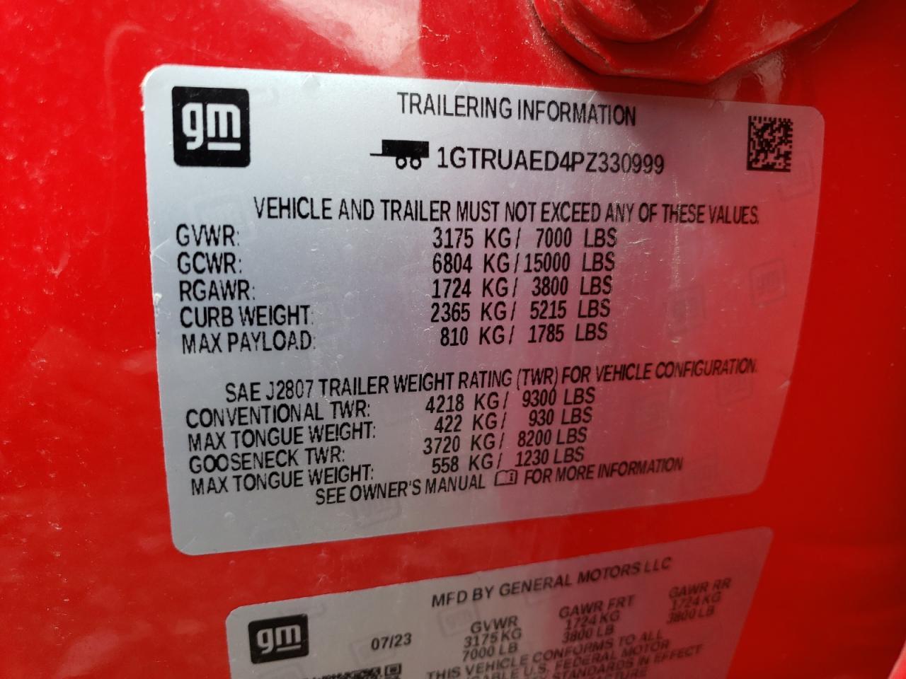 2023 GMC Sierra K1500 VIN: 1GTRUAED4PZ330999 Lot: 74493374