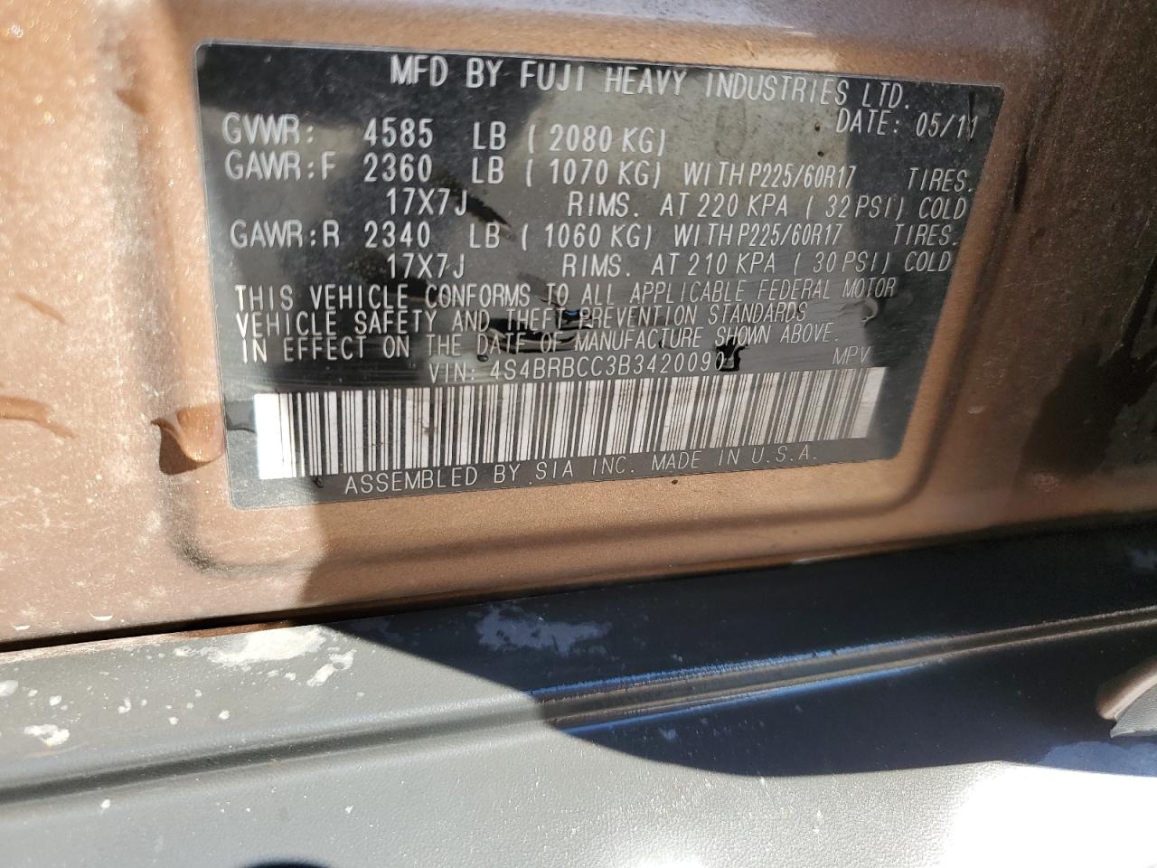 2011 Subaru Outback 2.5I Premium VIN: 4S4BRBCC3B3420090 Lot: 74901664