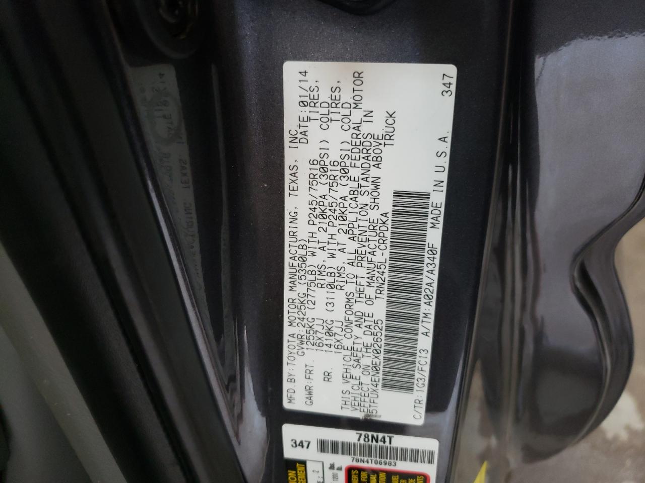 5TFUX4EN0EX026525 2014 Toyota Tacoma Access Cab