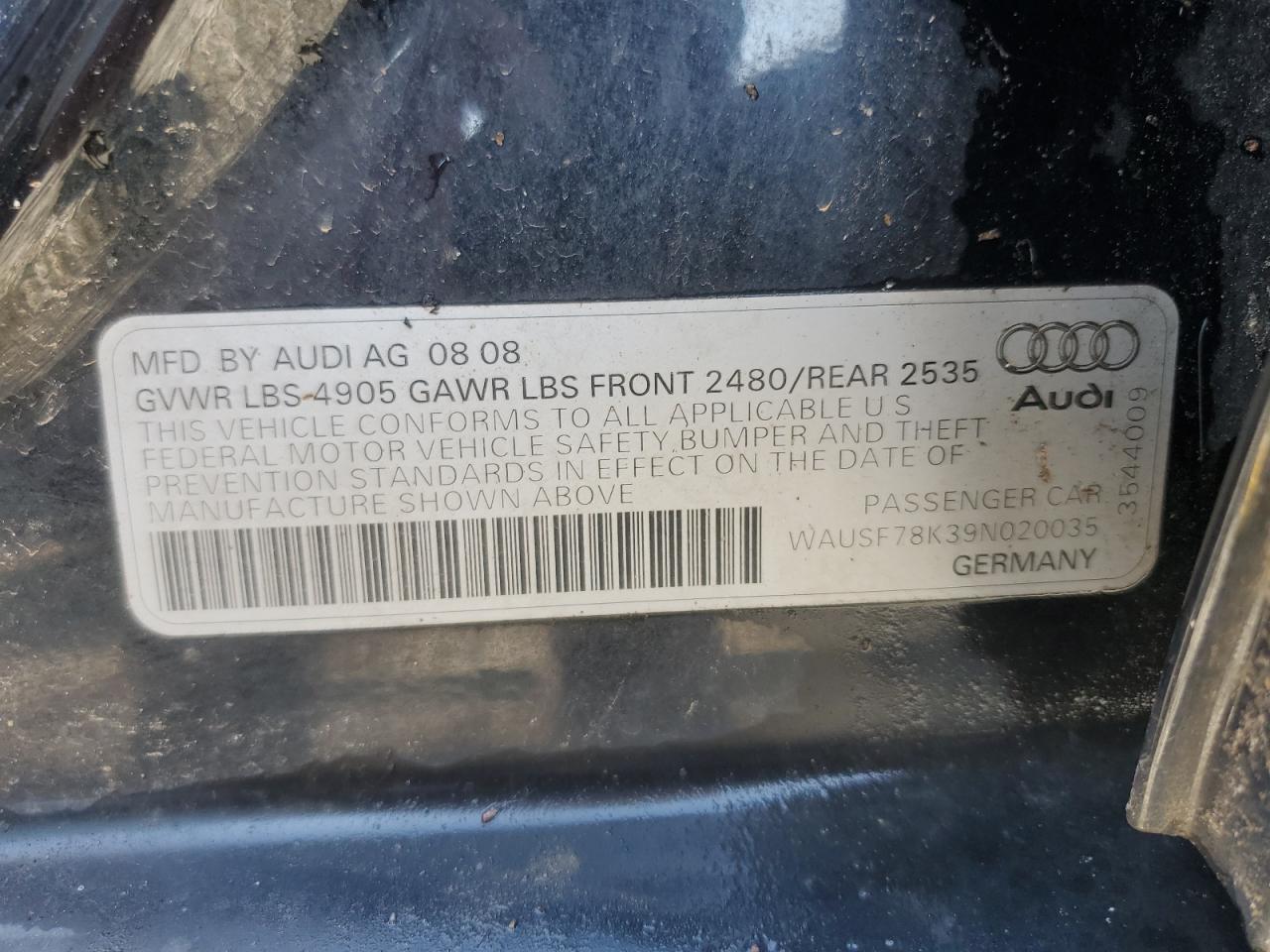 WAUSF78K39N020035 2009 Audi A4 Premium Plus