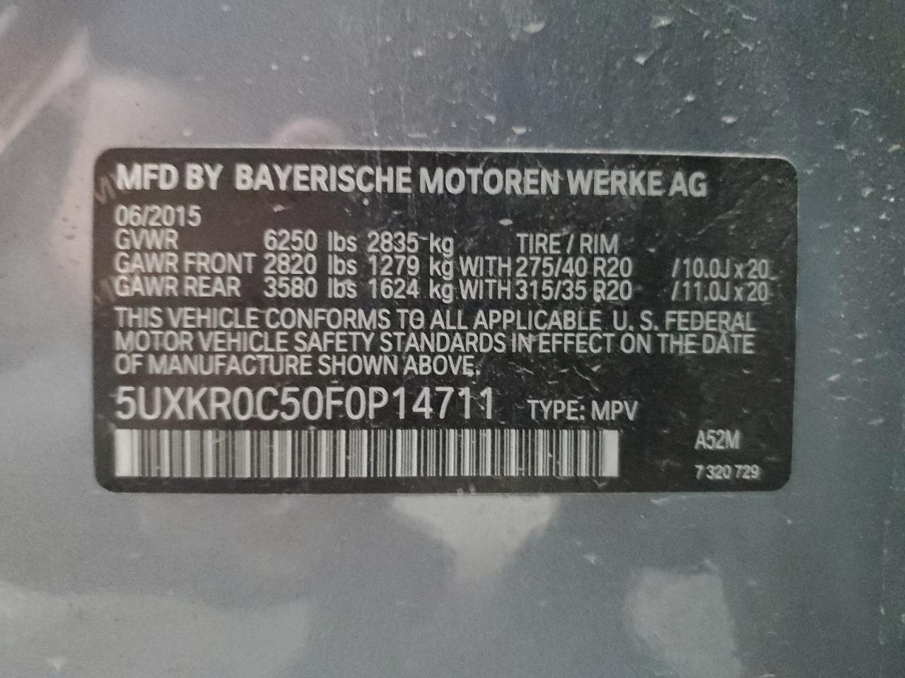 2015 BMW X5 xDrive35I VIN: 5UXKR0C50F0P14711 Lot: 75694334