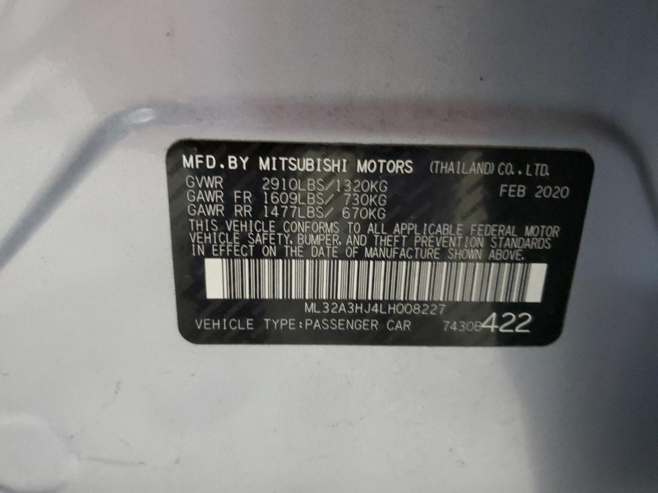 ML32A3HJ4LH008227 2020 Mitsubishi Mirage Es