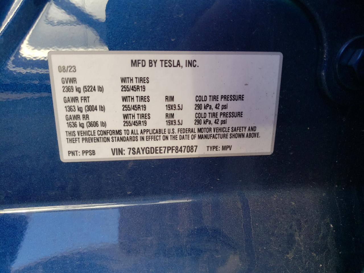 2023 Tesla Model Y VIN: 7SAYGDEE7PF847087 Lot: 77134464