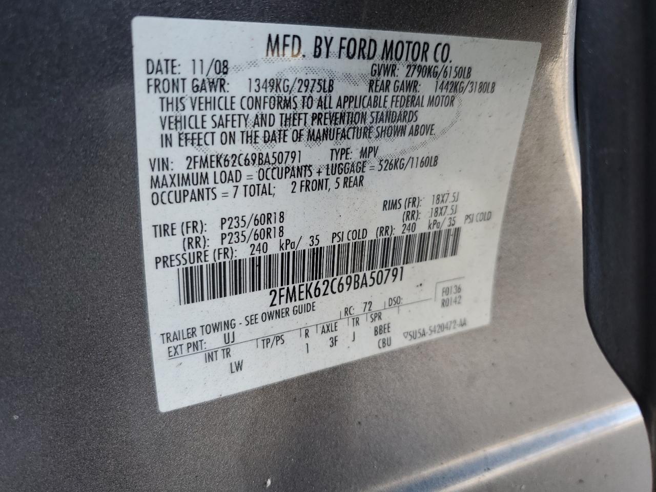 2FMEK62C69BA50791 2009 Ford Flex Sel