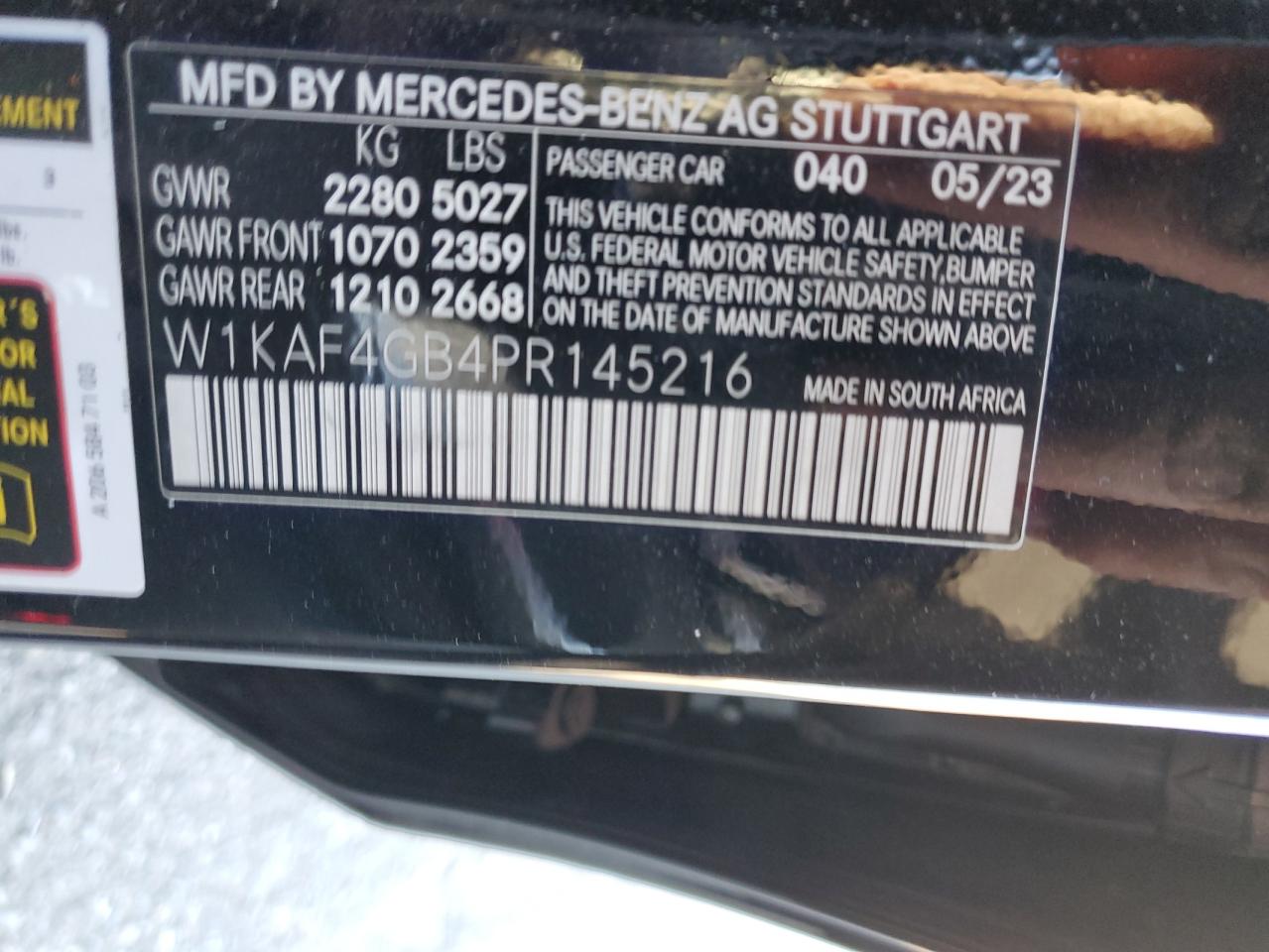 2023 Mercedes-Benz C 300 VIN: W1KAF4GB4PR145216 Lot: 75232054