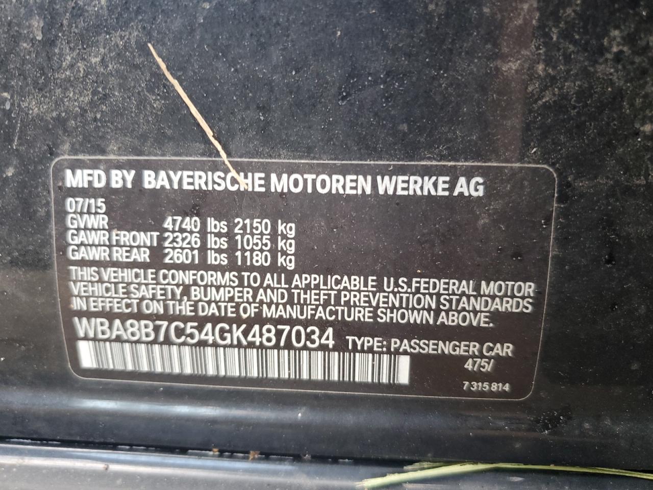 WBA8B7C54GK487034 2016 BMW 340 Xi