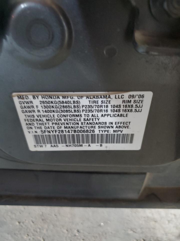 5FNYF28147B006826 2007 Honda Pilot Lx