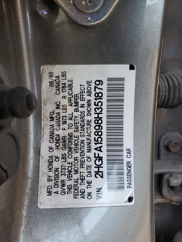 2008 Honda Civic Ex VIN: 2HGFA15898H351879 Lot: 75935374