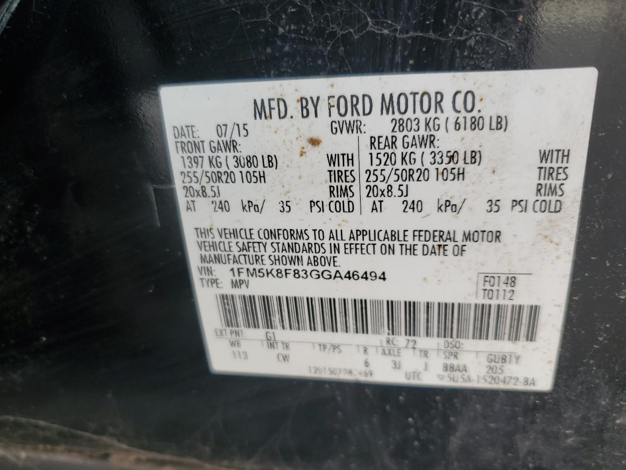 2016 Ford Explorer Limited VIN: 1FM5K8F83GGA46494 Lot: 74743694