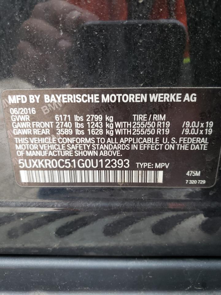 VIN 5UXKR0C51G0U12393 2016 BMW X5 no.12