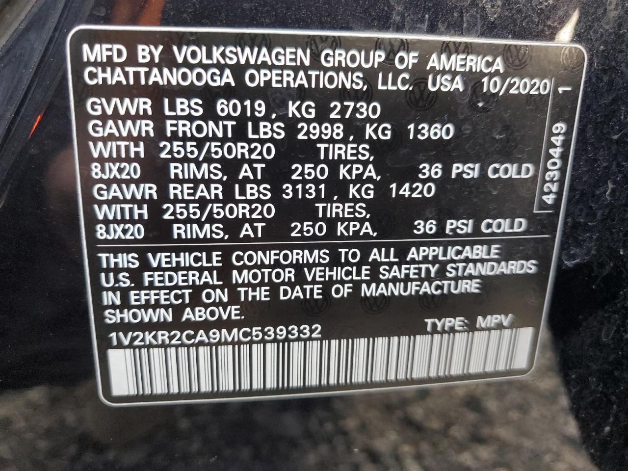 1V2KR2CA9MC539332 2021 Volkswagen Atlas Se