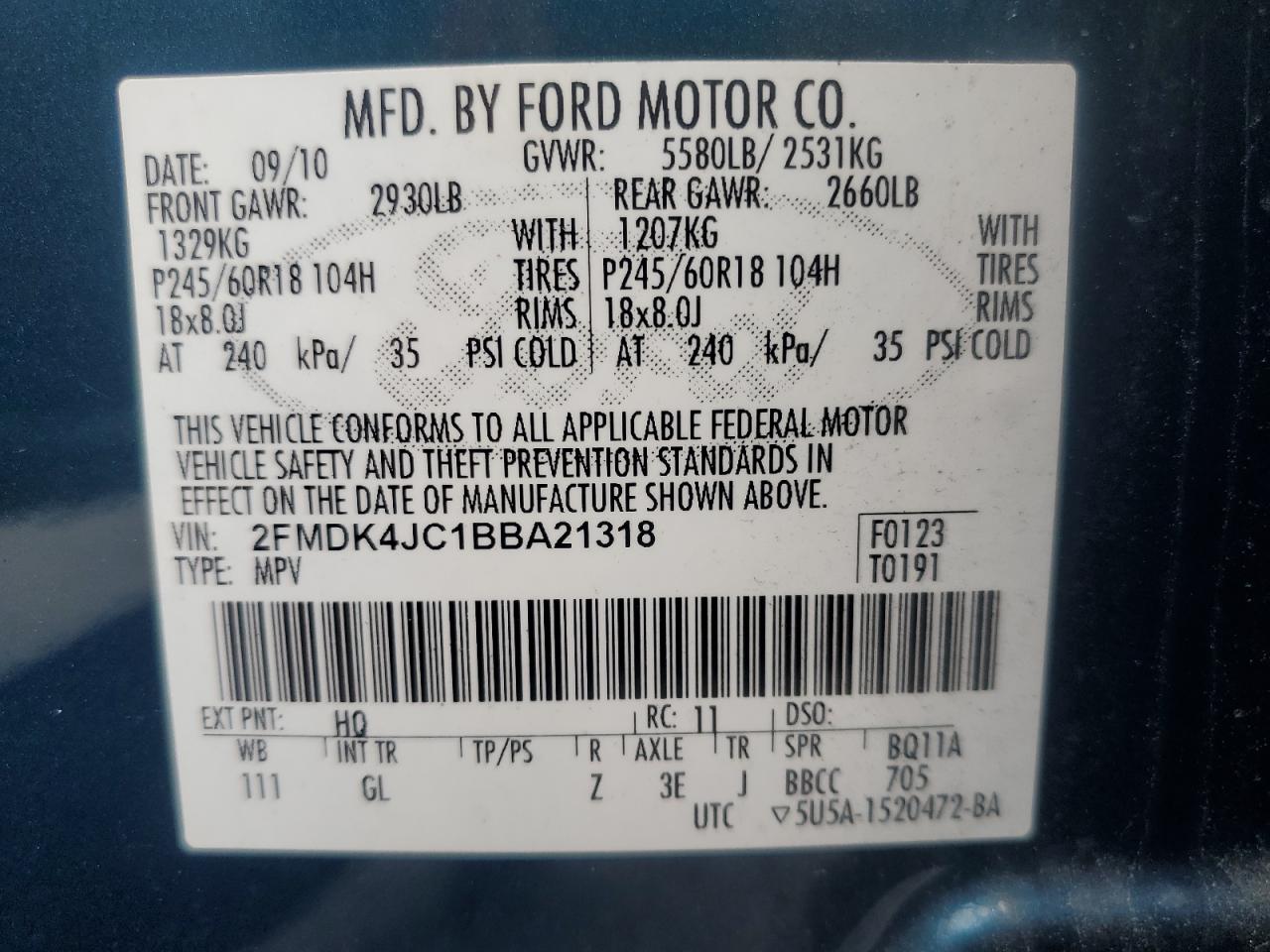 2FMDK4JC1BBA21318 2011 Ford Edge Sel