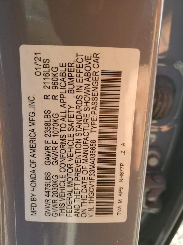 2021 Honda Accord Sport VIN: 1HGCV1F33MA036658 Lot: 75664004