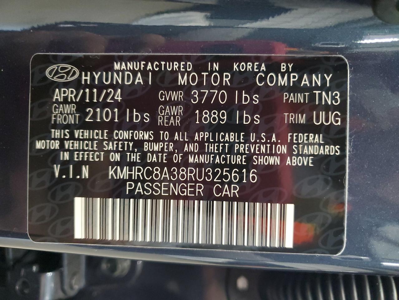 2024 Hyundai Venue Sel VIN: KMHRC8A38RU325616 Lot: 76748634