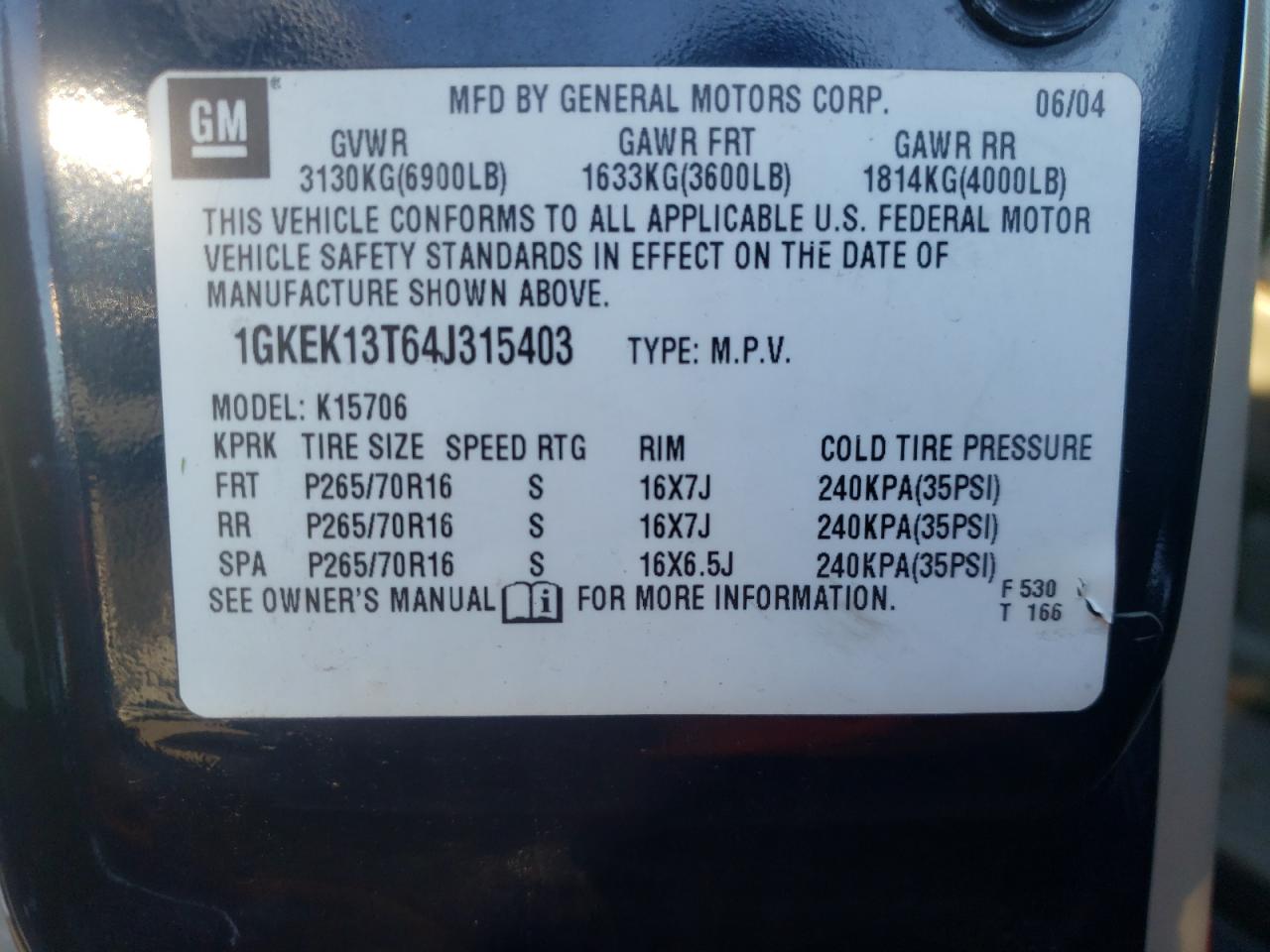 1GKEK13T64J315403 2004 GMC Yukon