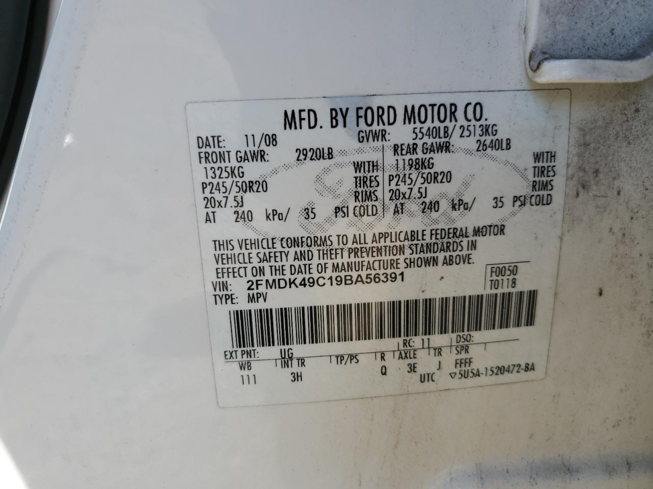 2FMDK49C19BA56391 2009 Ford Edge Limited