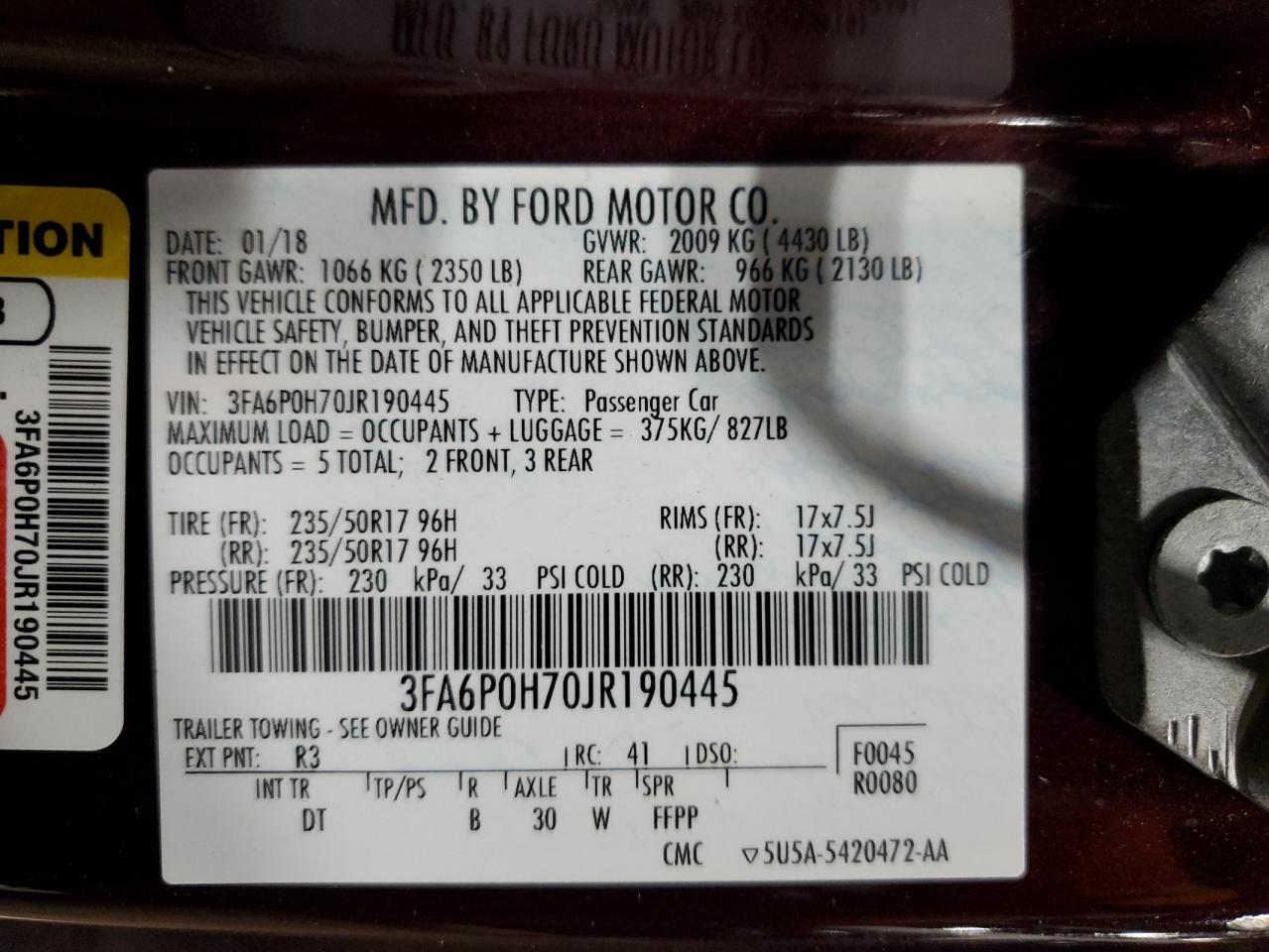 3FA6P0H70JR190445 2018 Ford Fusion Se