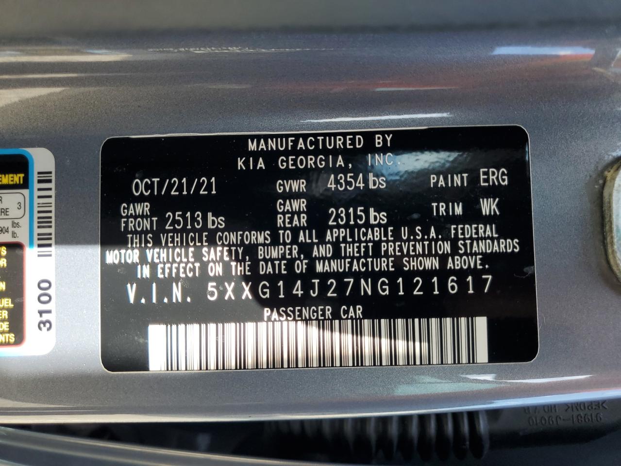 2022 Kia K5 Lxs VIN: 5XXG14J27NG121617 Lot: 73804724