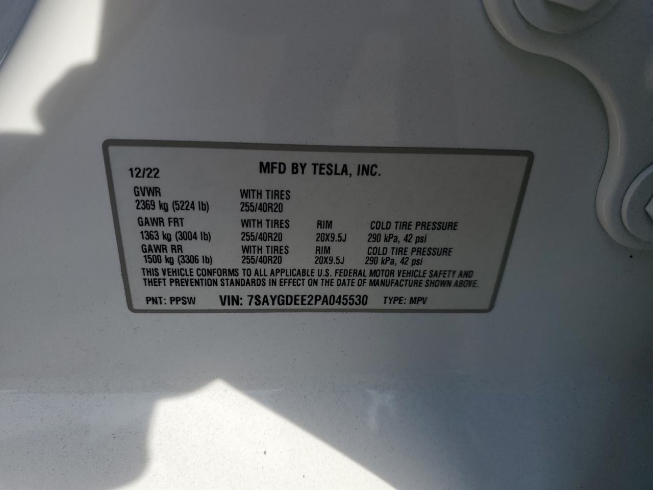 VIN 7SAYGDEE2PA045530 2023 TESLA MODEL Y no.12