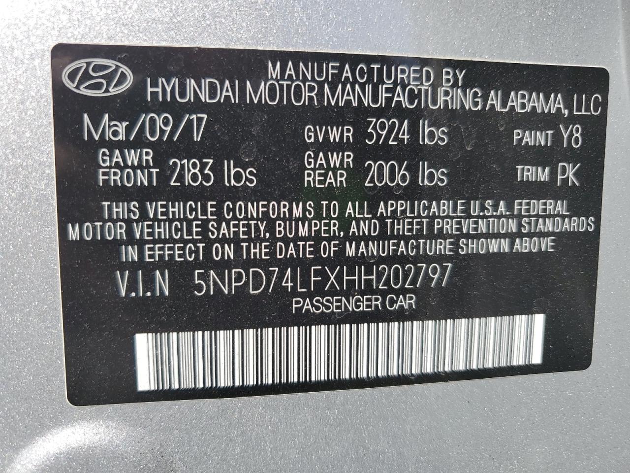 5NPD74LFXHH202797 2017 Hyundai Elantra Se