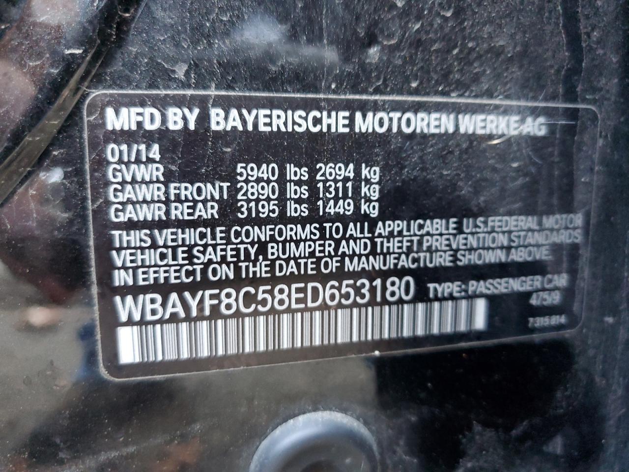 VIN WBAYF8C58ED653180 2014 BMW 7 SERIES no.12