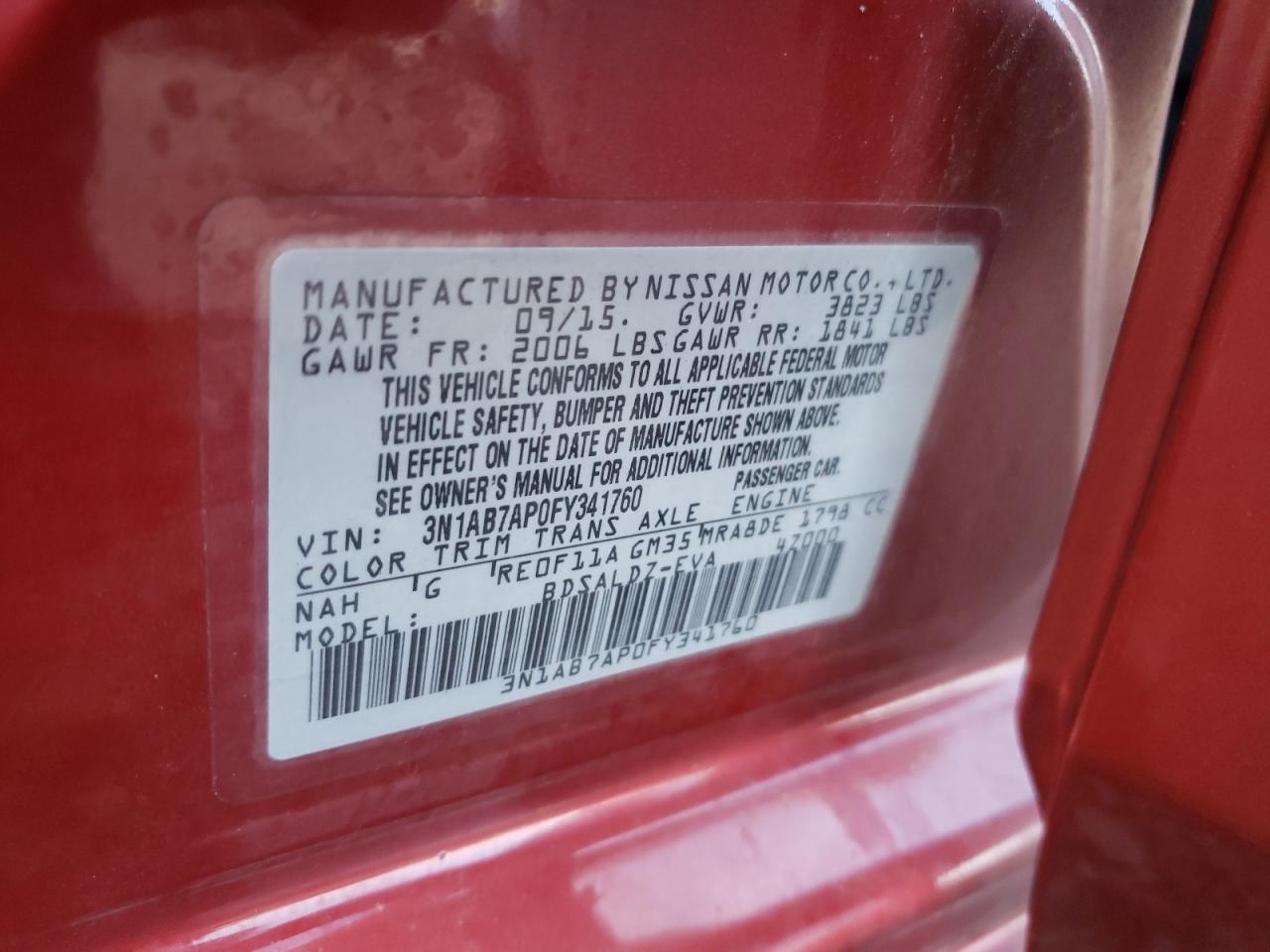 3N1AB7AP0FY341760 2015 Nissan Sentra S