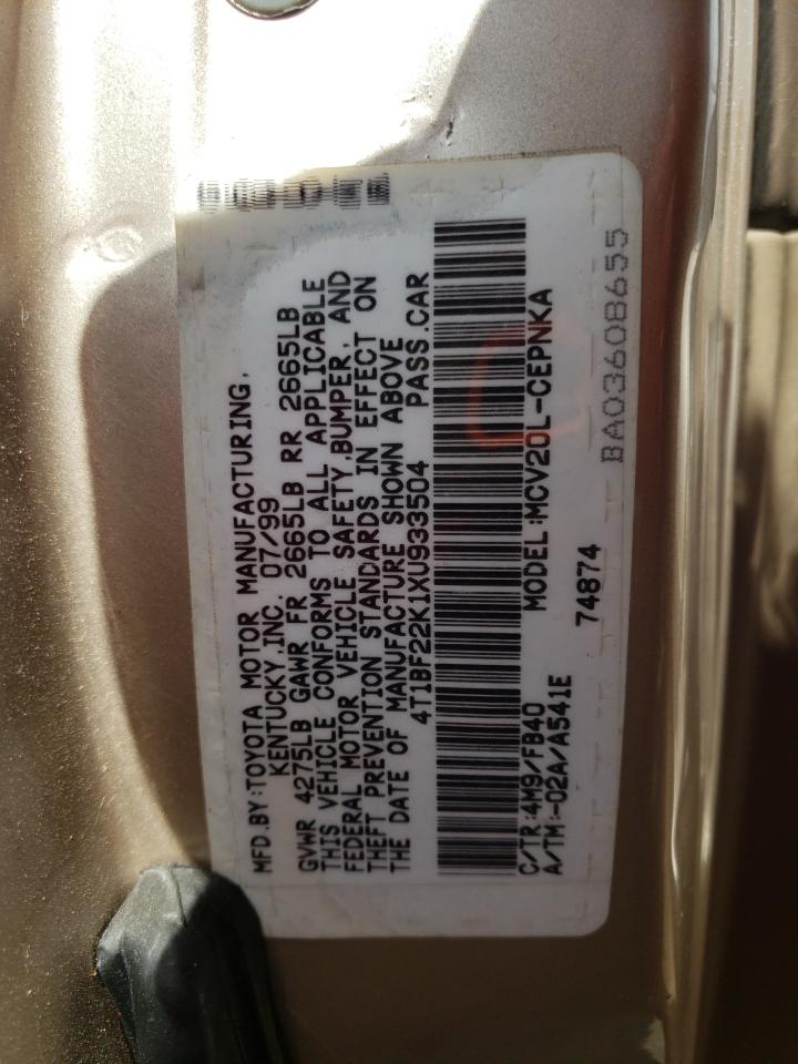 1999 Toyota Camry Le VIN: 4T1BF22K1XU933504 Lot: 72807754