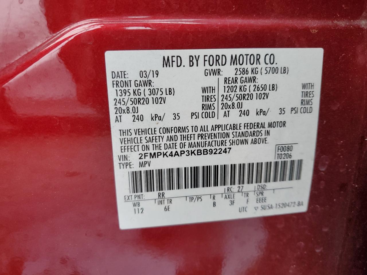 2FMPK4AP3KBB92247 2019 Ford Edge St