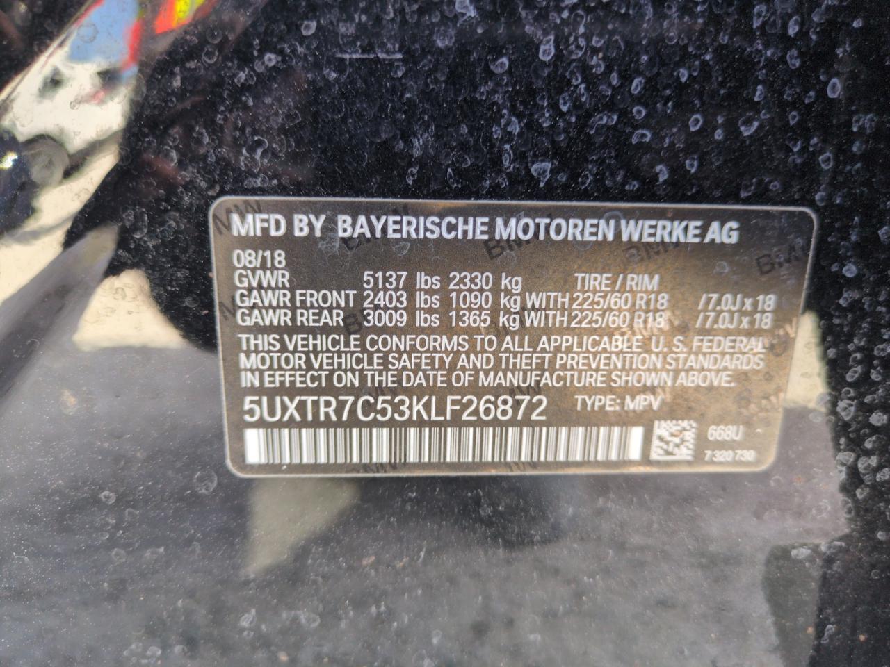 5UXTR7C53KLF26872 2019 BMW X3 Sdrive30I