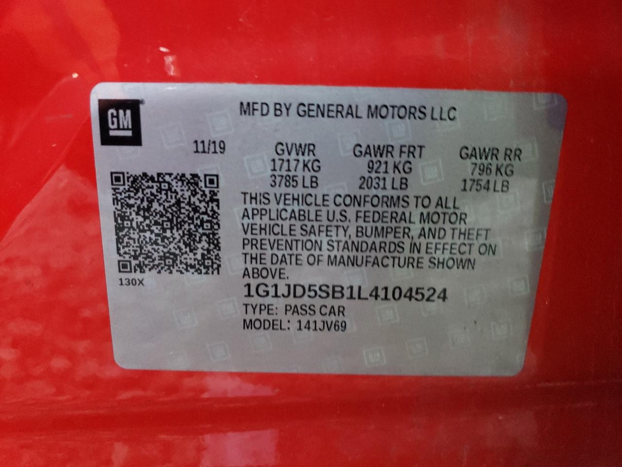 1G1JD5SB1L4104524 2020 Chevrolet Sonic Lt