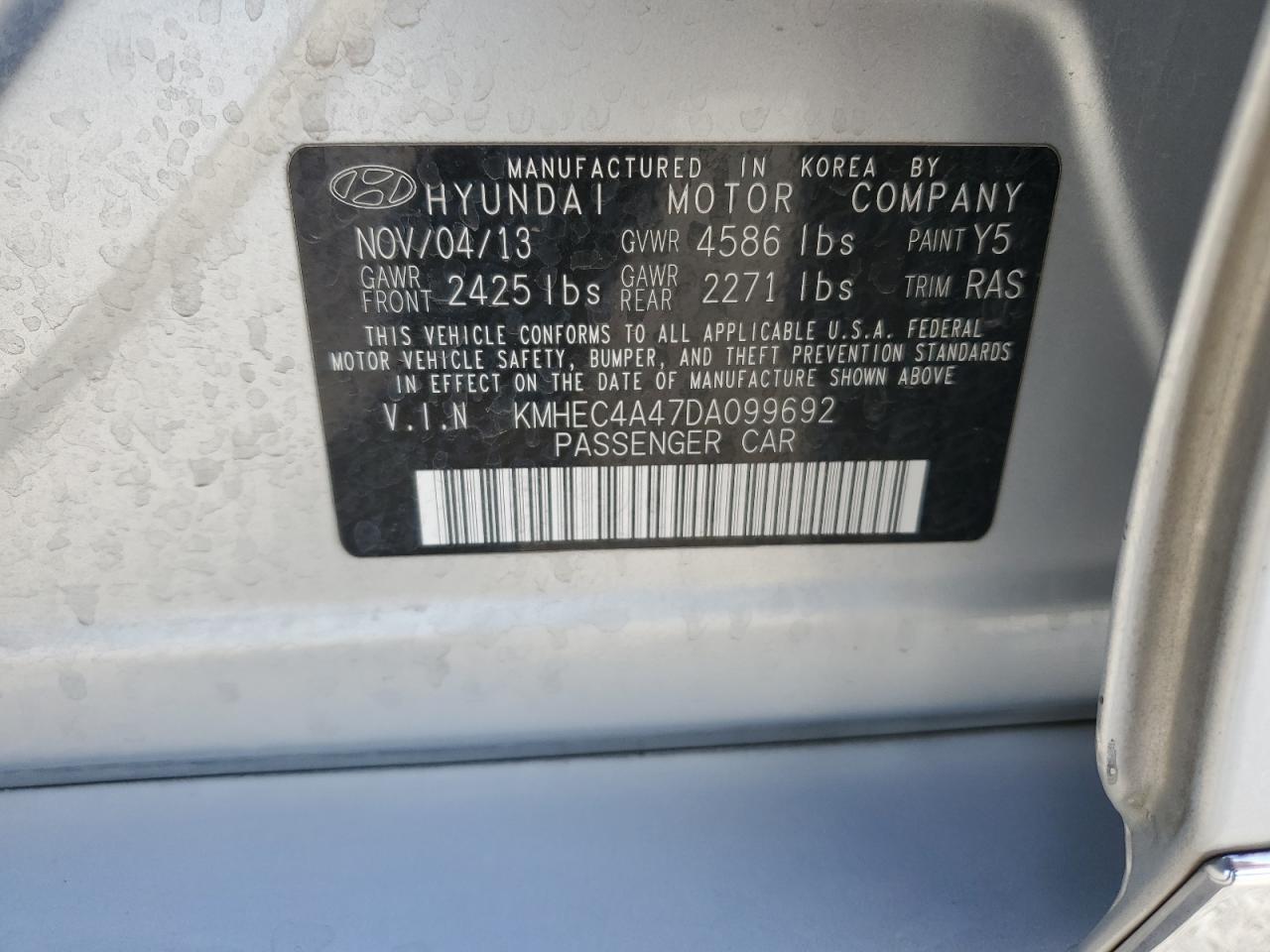 2013 Hyundai Sonata Hybrid VIN: KMHEC4A47DA099692 Lot: 78091964