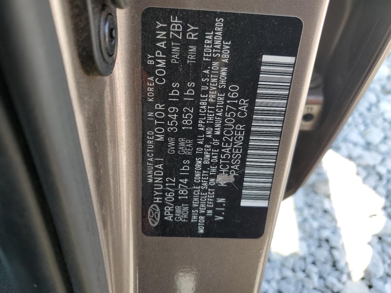 KMHCT5AE2CU057160 2012 Hyundai Accent Gls