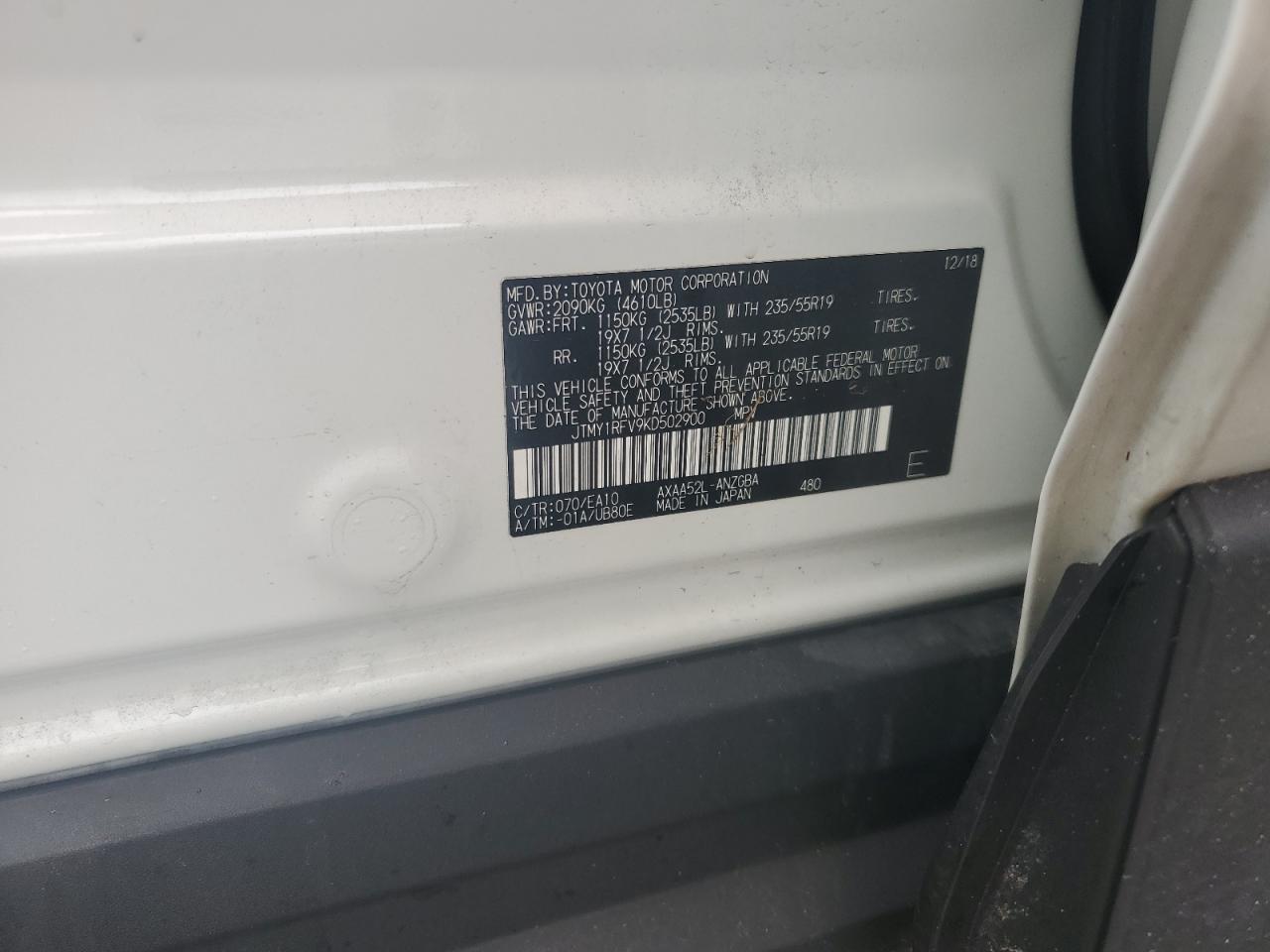 JTMY1RFV9KD502900 2019 Toyota Rav4 Limited