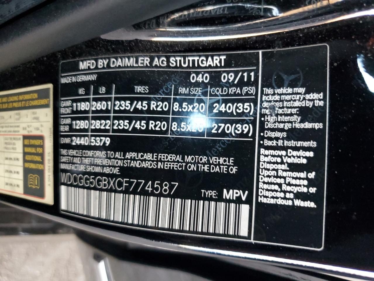 2012 Mercedes-Benz Glk 350 VIN: WDCGG5GBXCF774587 Lot: 77847714