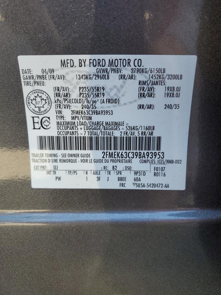 2009 Ford Flex Limited VIN: 2FMEK63C39BA93953 Lot: 73587364