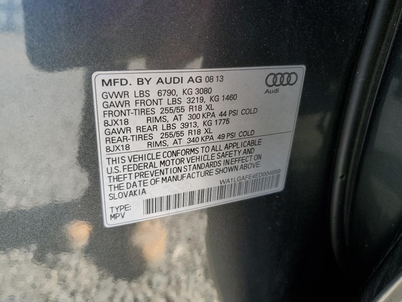 VIN WA1LGAFE4ED004659 2014 AUDI Q7 no.12