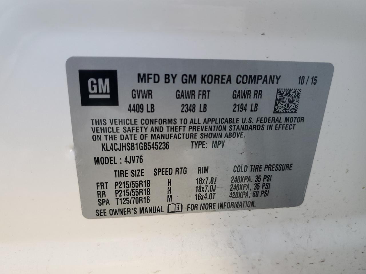 2016 Buick Encore Premium VIN: KL4CJHSB1GB545236 Lot: 73529514