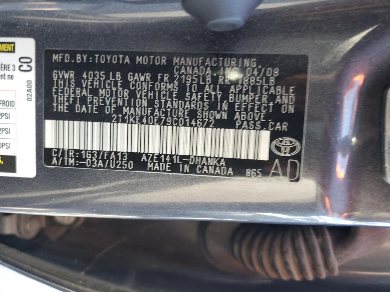 2T1KE40E79C014672 2009 Toyota Corolla Matrix S