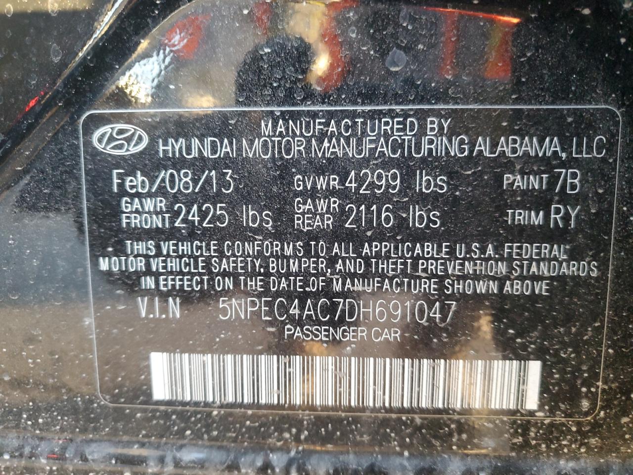 VIN 5NPEC4AC7DH691047 2013 HYUNDAI SONATA no.12