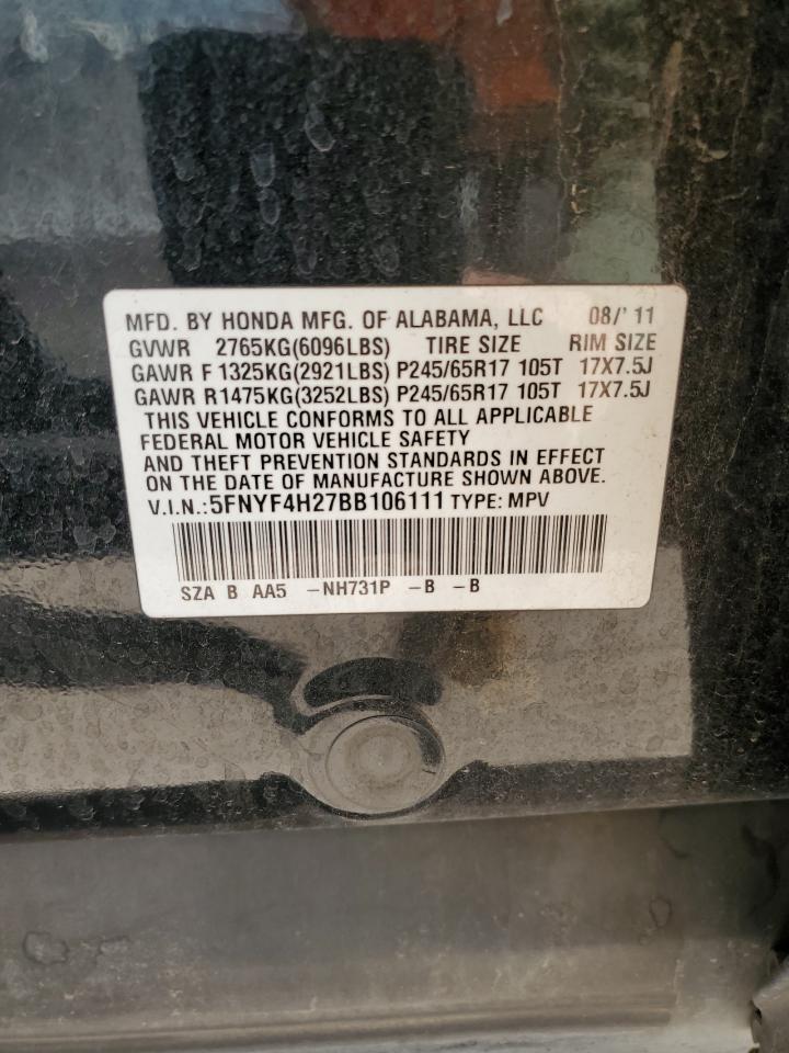 5FNYF4H27BB106111 2011 Honda Pilot Lx