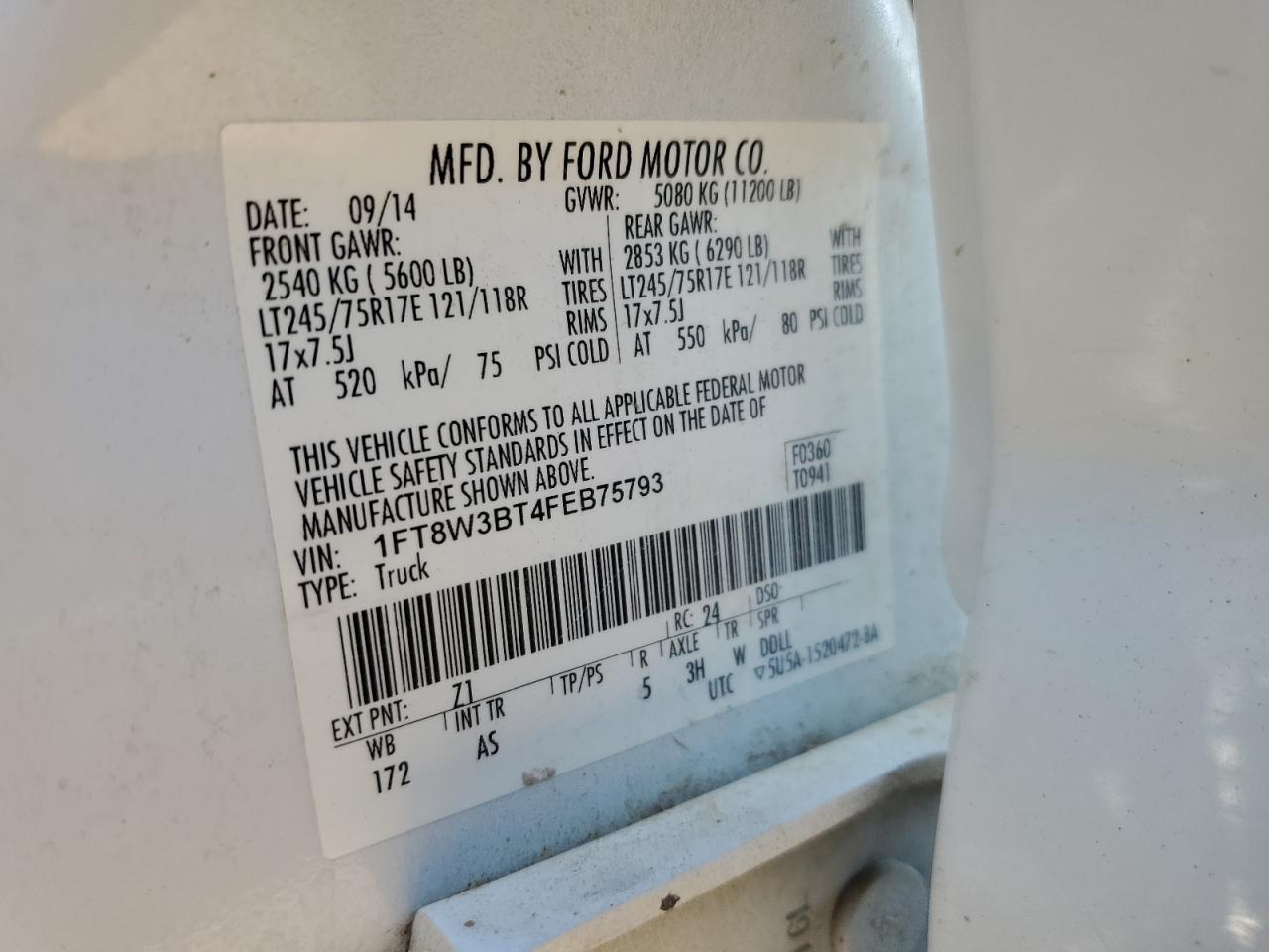 2015 Ford F350 Super Duty VIN: 1FT8W3BT4FEB75793 Lot: 74057014